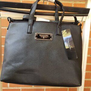 BNWT T TAHARI Saffiano jet black satchel / shoulder convertible sizeable (OS)